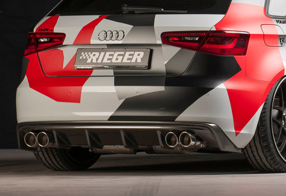 Audi A3 (8V) Rieger Heckeinsatz  für Doppelendrohr li. u. re., ABS, Carbon-Look, für Fzg. ohne S-Line Exterieur, 
inkl. Montagezubehör, Gutachten