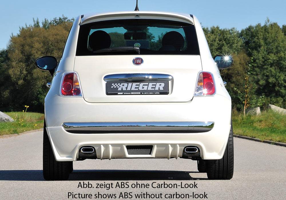 Fiat 500 (312) Rieger Heckschürzenansatz  für Sportendrohr li. u. re., ABS, Carbon-Look, 
inkl. Montagezubehör, Alugitter, Gutachten