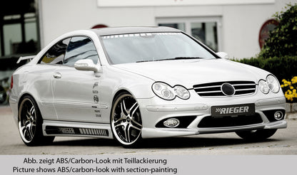 Mercedes CLK (W209) Rieger Seitenschweller  rechts, mit Schacht und 2 Ausschnitten, Carbon-Look, ABS, 
inkl. Alugitter, Montagezubehör, Gutachten