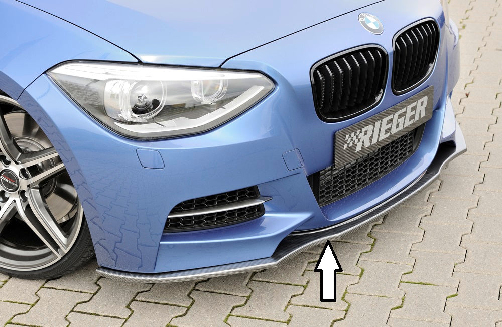 BMW 1er F20  (1K4) Rieger Spoilerschwert für orig. M-Paket-Frontschürze gerade Version, für orig. Frontschürze, ABS, Carbon-Look, für Fzg. mit M-Technik, 
inkl. Montagezubehör, ABE