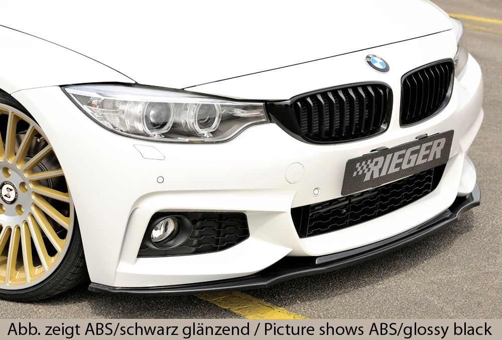 BMW 4er F32  (3C) Rieger Spoilerschwert für orig. M-Paket-Frontschürze gerade Version, für orig. Frontschürze, ABS, Carbon-Look, für Fzg. mit M-Technik, 
inkl. ABE, Montagezubehör