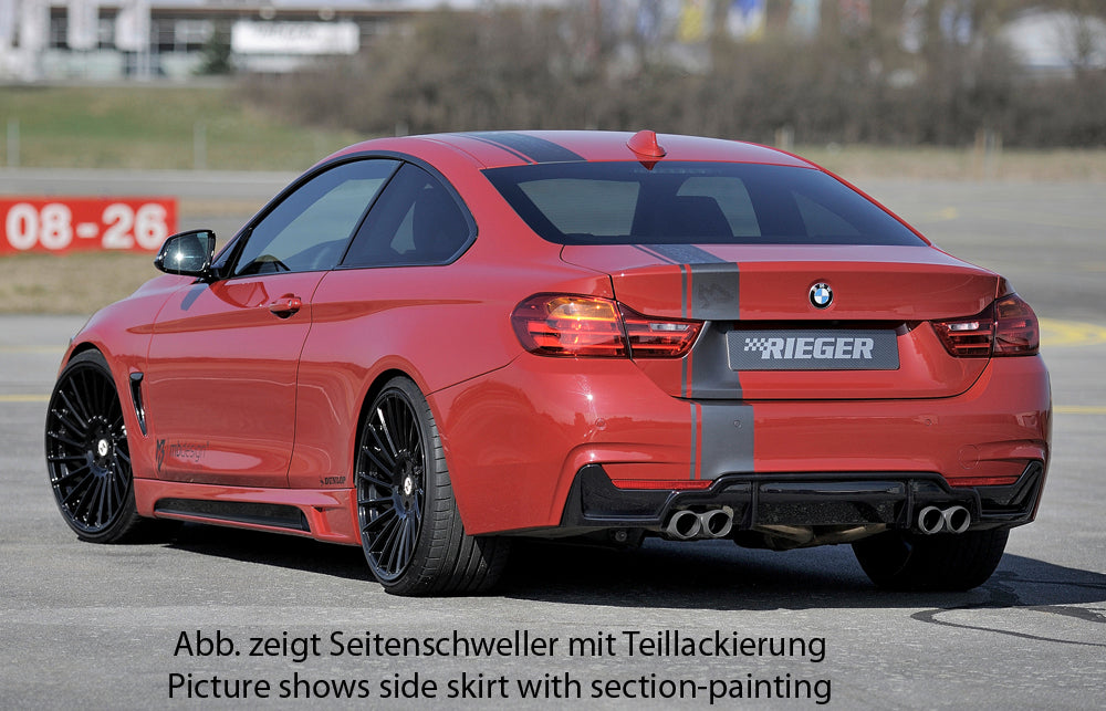 BMW 4er F32  (3C) Rieger Seitenschweller    links, mit Schacht, mit Ausschnitt, ABS, Carbon-Look, 
inkl. Montagezubehör, Alugitter, Gutachten