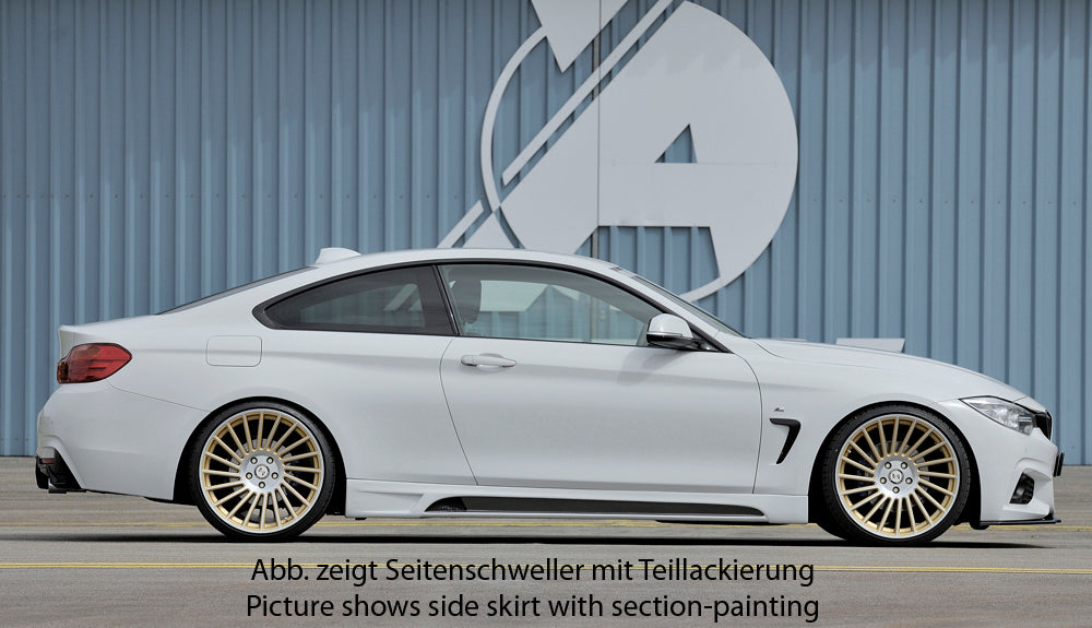 BMW 4er F32  (3C) Rieger Seitenschweller    links, mit Schacht, mit Ausschnitt, ABS, Carbon-Look, 
inkl. Montagezubehör, Alugitter, Gutachten