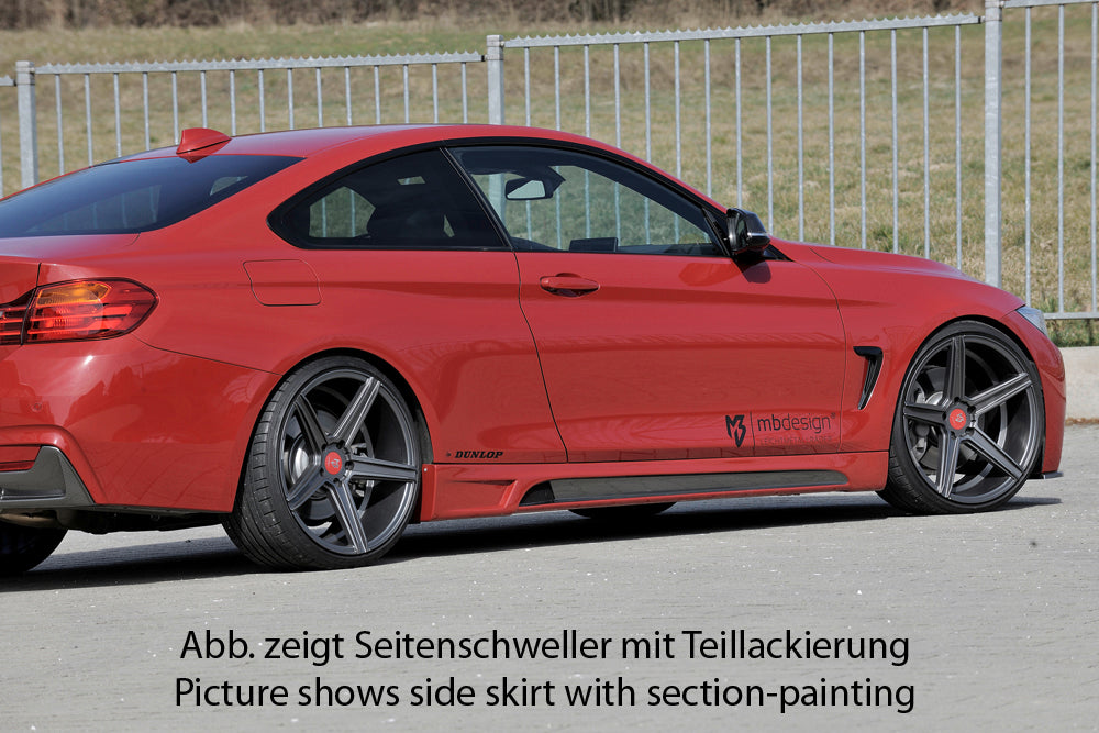 BMW 4er F32  (3C) Rieger Seitenschweller    rechts, mit Schacht, mit Ausschnitt, ABS, Carbon-Look, 
inkl. Montagezubehör, Alugitter, Gutachten