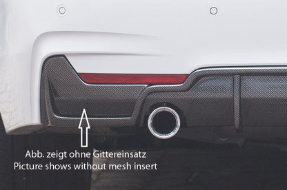 BMW 4er F32  (3C) Rieger Heckeinsatz (nur 435i) nur für M-Paket-Heckschürze für orig. Endrohr li. u. re. (435i-/440i-Look), ABS, Carbon-Look, für Fzg. mit M-Technik, 
inkl. Montagezubehör, Gutachten