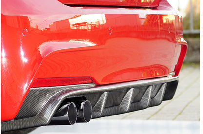BMW 3er F30  (3L) Rieger Heckeinsatz nur für M-Paket-Heckschürze für orig. Doppelendrohr li, ABS, Carbon-Look, für Fzg. mit M-Technik, 
inkl. Montagezubehör, Gutachten