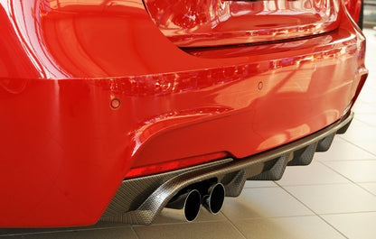 BMW 3er F30  (3L) Rieger Heckeinsatz nur für M-Paket-Heckschürze für orig. Doppelendrohr li, ABS, Carbon-Look, für Fzg. mit M-Technik, 
inkl. Montagezubehör, Gutachten