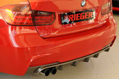 BMW 3er F30  (3L) Rieger Heckeinsatz nur für M-Paket-Heckschürze für orig. Doppelendrohr li, ABS, Carbon-Look, für Fzg. mit M-Technik, 
inkl. Montagezubehör, Gutachten
