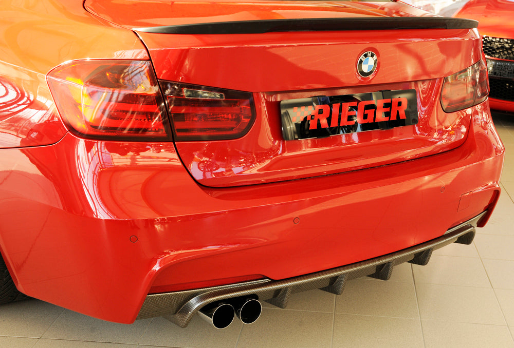 BMW 3er F30  (3L) Rieger Heckeinsatz nur für M-Paket-Heckschürze für orig. Doppelendrohr li, ABS, Carbon-Look, für Fzg. mit M-Technik, 
inkl. Montagezubehör, Gutachten