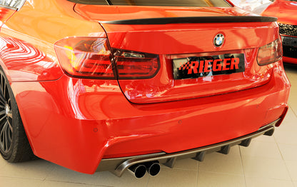 BMW 3er F30  (3L) Rieger Heckeinsatz nur für M-Paket-Heckschürze für orig. Doppelendrohr li, ABS, Carbon-Look, für Fzg. mit M-Technik, 
inkl. Montagezubehör, Gutachten