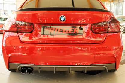 BMW 3er F30  (3L) Rieger Heckeinsatz nur für M-Paket-Heckschürze für orig. Doppelendrohr li, ABS, Carbon-Look, für Fzg. mit M-Technik, 
inkl. Montagezubehör, Gutachten