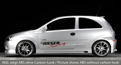 Opel Corsa C Rieger Seitenschweller nicht für 5-tür. links, mit Schacht, mit Ausschnitt, ABS, Carbon-Look, 
inkl. Alugitter, Gutachten, Montagezubehör
