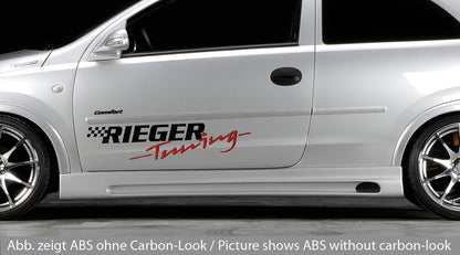 Opel Corsa C Rieger Seitenschweller nicht für 5-tür. rechts, mit Schacht, mit Ausschnitt, ABS, Carbon-Look, 
inkl. Alugitter, Gutachten, Montagezubehör