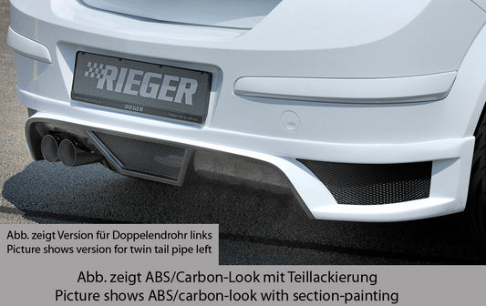 Opel Astra H Rieger Heckschürzenansatz  für Endrohr li., ABS, Carbon-Look, für Fzg. mit OPC und ohne OPC, 
inkl. Montagezubehör, Alugitter