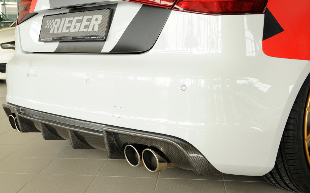 Audi A3 (8V) Rieger Heckeinsatz  für Doppelendrohr li. u. re., (4x90mm ø), ABS, Carbon-Look, für Fzg. mit S-Line Exterieur, 
inkl. Montagezubehör, Gutachten