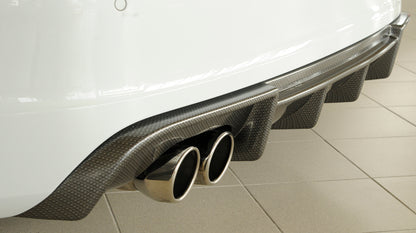 Audi A3 (8V) Rieger Heckeinsatz  für Doppelendrohr li. u. re., (4x90mm ø), ABS, Carbon-Look, für Fzg. mit S-Line Exterieur, 
inkl. Montagezubehör, Gutachten