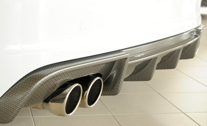 Audi A3 (8V) Rieger Heckeinsatz  für Doppelendrohr li. u. re., (4x90mm ø), ABS, Carbon-Look, für Fzg. mit S-Line Exterieur, 
inkl. Montagezubehör, Gutachten