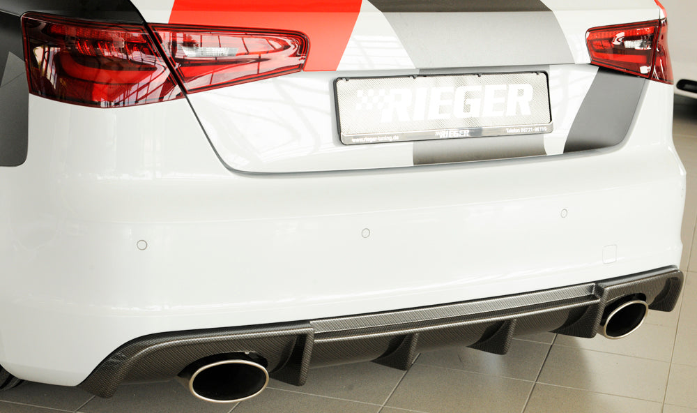 Audi A3 (8V) Rieger Heckeinsatz  für Sportendrohr li. u. re., (152x95mm oval), ABS, Carbon-Look, für Fzg. mit S-Line Exterieur, 
inkl. Montagezubehör, Gutachten