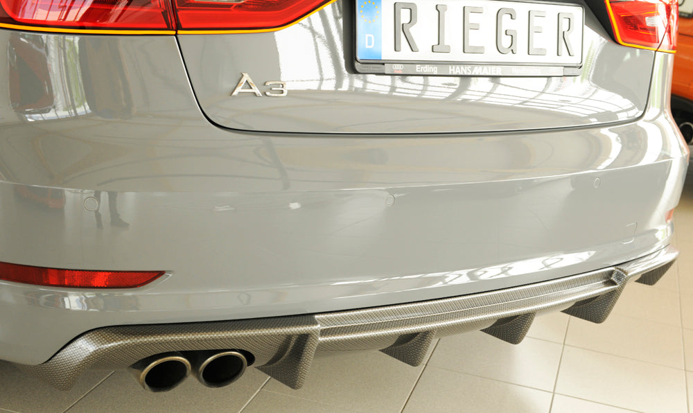 Audi A3 (8V) Rieger Heckeinsatz  für Doppelendrohr li., ABS, Carbon-Look, für Fzg. mit S-Line Exterieur, 
inkl. Montagezubehör, Gutachten