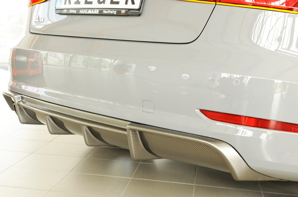Audi A3 (8V) Rieger Heckeinsatz  für Doppelendrohr li., ABS, Carbon-Look, für Fzg. mit S-Line Exterieur, 
inkl. Montagezubehör, Gutachten