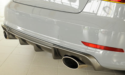 Audi A3 (8V) Rieger Heckeinsatz  für Sportendrohr li. u. re., (152x95mm oval), ABS, Carbon-Look, für Fzg. mit S-Line Exterieur, 
inkl. Montagezubehör, Gutachten