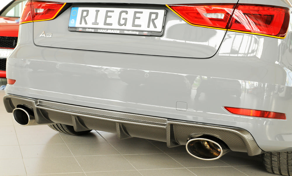 Audi A3 (8V) Rieger Heckeinsatz  für Sportendrohr li. u. re., (152x95mm oval), ABS, Carbon-Look, für Fzg. mit S-Line Exterieur, 
inkl. Montagezubehör, Gutachten