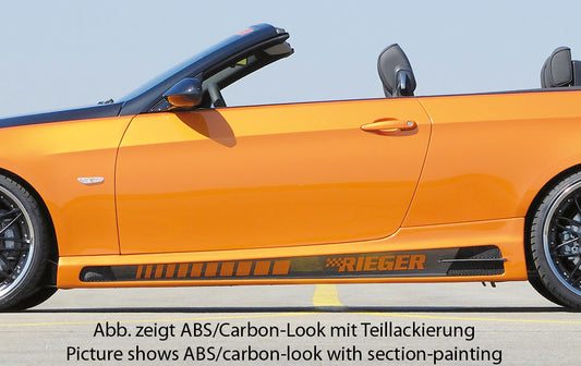 BMW 3er E92 Rieger Seitenschweller    links, mit Schacht und 2 Ausschnitten, ABS, Carbon-Look, 
inkl. Alugitter, Gutachten, Montagezubehör