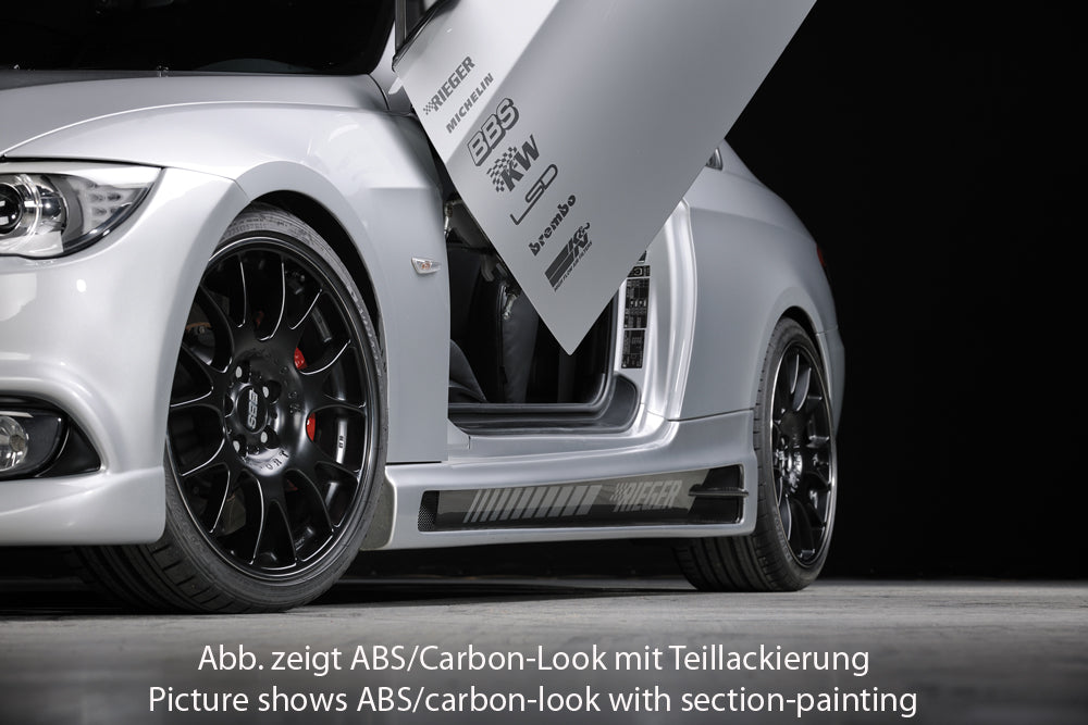 BMW 3er E92 Rieger Seitenschweller    rechts, mit Schacht und 2 Ausschnitten, ABS, Carbon-Look, 
inkl. Alugitter, Gutachten, Montagezubehör