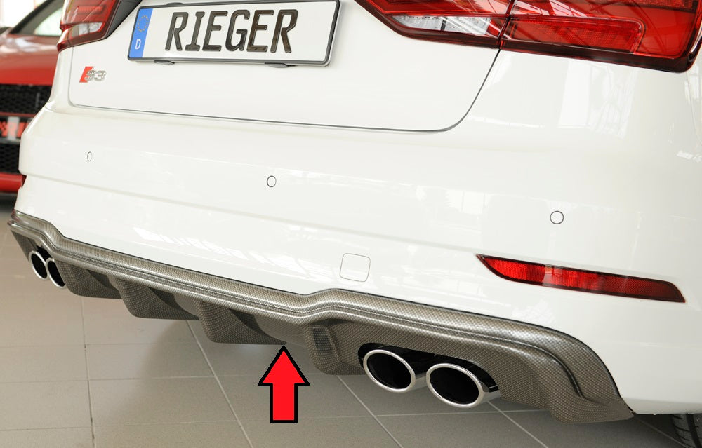 Audi A3 S3 (8V) Rieger Heckeinsatz nur S3 (8V) Limousine / Cabrio für orig. Doppelendrohr li u. re, (4x90x72mm oval), ABS, Carbon-Look, für Fzg. mit S-Line Exterieur, 
inkl. Montagezubehör, Gutachten