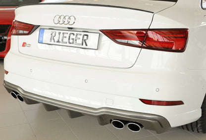 Audi A3 S3 (8V) Rieger Heckeinsatz nur S3 (8V) Limousine / Cabrio für orig. Doppelendrohr li u. re, (4x90x72mm oval), ABS, Carbon-Look, für Fzg. mit S-Line Exterieur, 
inkl. Montagezubehör, Gutachten