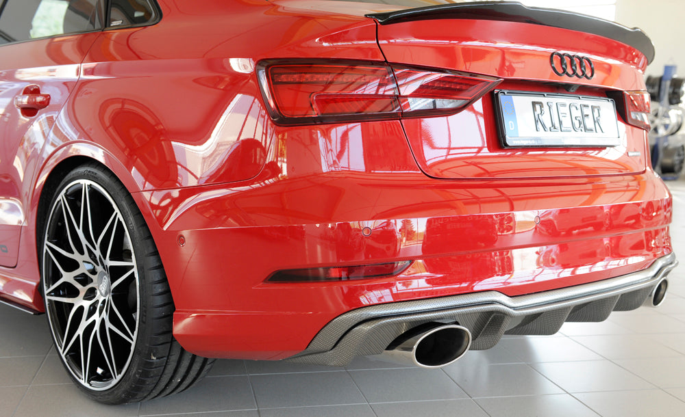 Audi A3 (8V) Rieger Heckeinsatz  für Sportendrohr li. u. re., (152x95mm oval), ABS, Carbon-Look, für Fzg. mit S-Line Exterieur, 
inkl. Montagezubehör, Gutachten