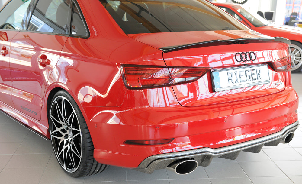 Audi A3 (8V) Rieger Heckeinsatz  für Sportendrohr li. u. re., (152x95mm oval), ABS, Carbon-Look, für Fzg. mit S-Line Exterieur, 
inkl. Montagezubehör, Gutachten