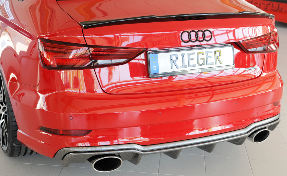 Audi A3 (8V) Rieger Heckeinsatz  für Sportendrohr li. u. re., (152x95mm oval), ABS, Carbon-Look, für Fzg. mit S-Line Exterieur, 
inkl. Montagezubehör, Gutachten