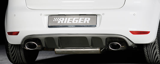 VW Golf 6 GTD Rieger Heckeinsatz mit 2 Doppelfinnen  für Sportendrohr li. u. re., (145x90mm oval), ABS, Carbon-Look, 
inkl. Montagezubehör, Gutachten