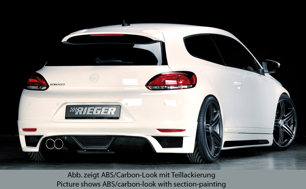 VW Scirocco 3 (13) Rieger Heckschürzenansatz  für Doppelendrohr li., ABS, Carbon-Look, 
inkl. Montagezubehör, Alugitter, Gutachten