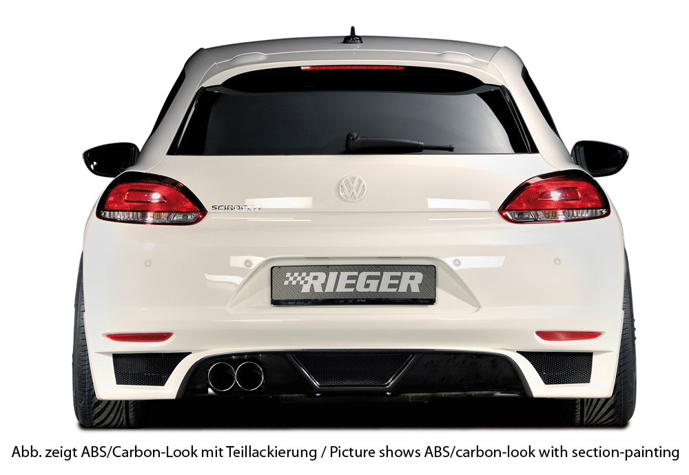 VW Scirocco 3 (13) Rieger Heckschürzenansatz  für Doppelendrohr li., ABS, Carbon-Look, 
inkl. Montagezubehör, Alugitter, Gutachten