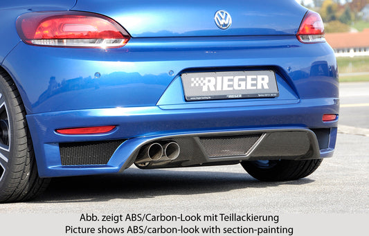 VW Scirocco 3 (13) Rieger Heckschürzenansatz  für Doppelendrohr li., ABS, Carbon-Look, 
inkl. Montagezubehör, Alugitter, Gutachten