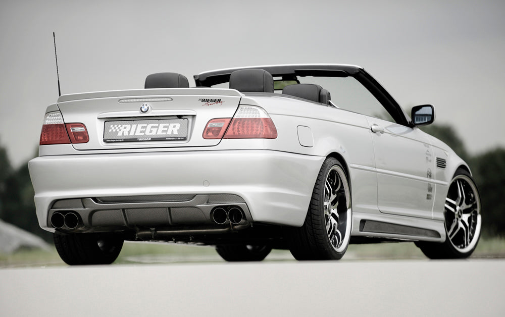 BMW 3er E46 Rieger Heckeinsatz für Heckschürze 50248/49/50/51 für Doppelendrohr li. u. re., ABS, Carbon-Look, 
inkl. Gutachten, Montagezubehör