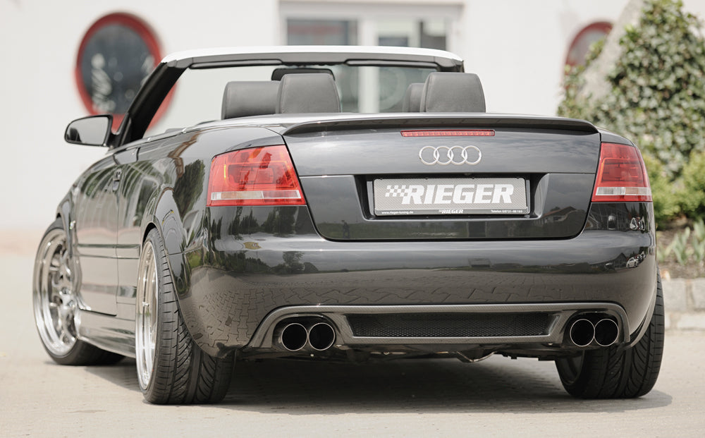 Audi A4 (8H) Rieger Heckeinsatz    für Doppelendrohr li. u. re., (4x90mm ø), ABS, Carbon-Look, 
inkl. Alugitter, Montagezubehör, Gutachten