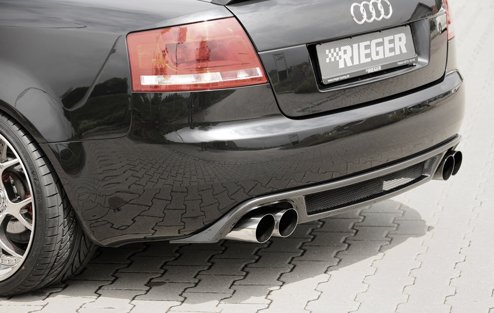 Audi A4 (8H) Rieger Heckeinsatz    für Doppelendrohr li. u. re., (4x90mm ø), ABS, Carbon-Look, 
inkl. Alugitter, Montagezubehör, Gutachten