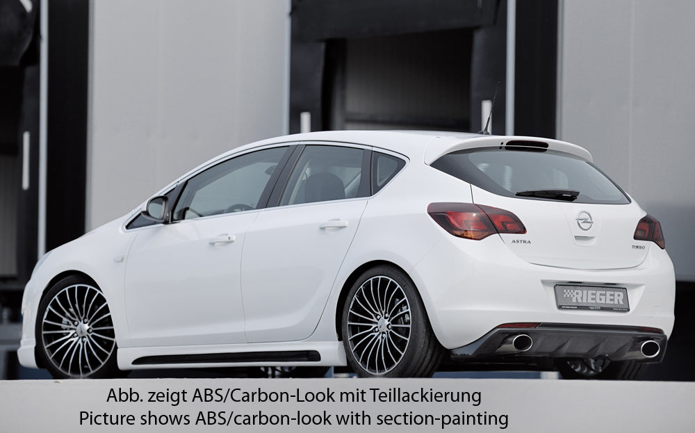 Opel Astra J Rieger Seitenschweller  links, mit Schacht, mit Ausschnitt, ABS, Carbon-Look, 
inkl. Alugitter, Montagezubehör, Gutachten