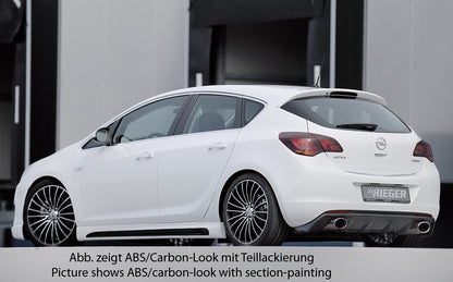 Opel Astra J Rieger Seitenschweller  links, mit Schacht, mit Ausschnitt, ABS, Carbon-Look, 
inkl. Alugitter, Montagezubehör, Gutachten