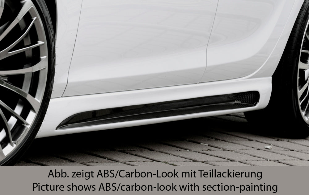 Opel Astra J Rieger Seitenschweller  links, mit Schacht, mit Ausschnitt, ABS, Carbon-Look, 
inkl. Alugitter, Montagezubehör, Gutachten