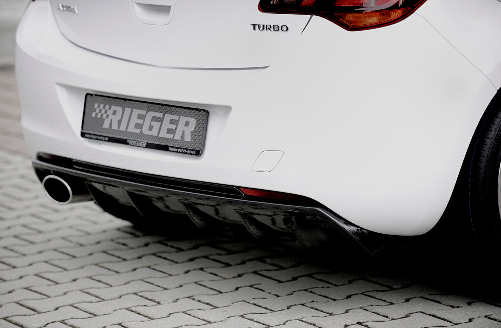 Opel Astra J Rieger Heckeinsatz  für Sportendrohr li., (140x90mm oval), ABS, Carbon-Look, 
inkl. Montagezubehör, Gutachten