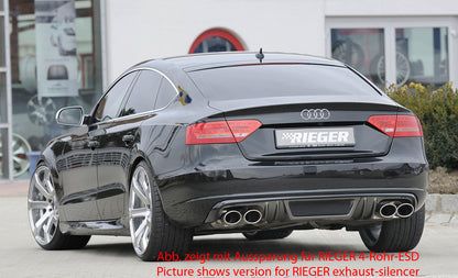 Audi A5 (B8/B81) Rieger Heckeinsatz  für orig. Endrohr li. u. re., ABS, Carbon-Look, für Fzg. ohne S-Line Exterieur, 
inkl. Alugitter, Montagezubehör, Gutachten