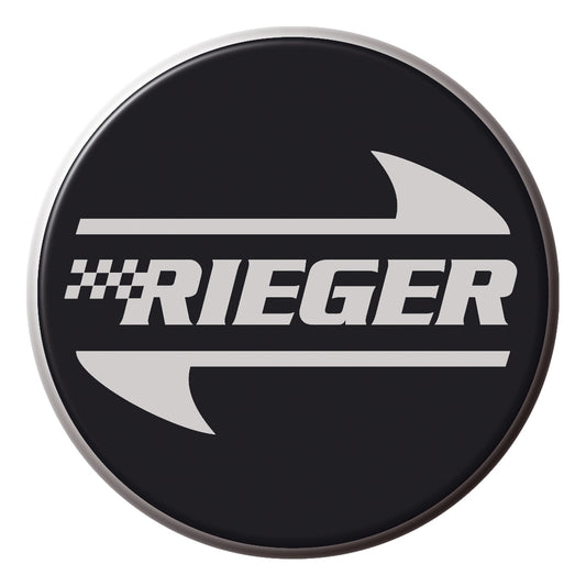 Rieger 3D-Emblem schwarz/chrom, rund, groß 6cm, z. B. für Nabendeckel