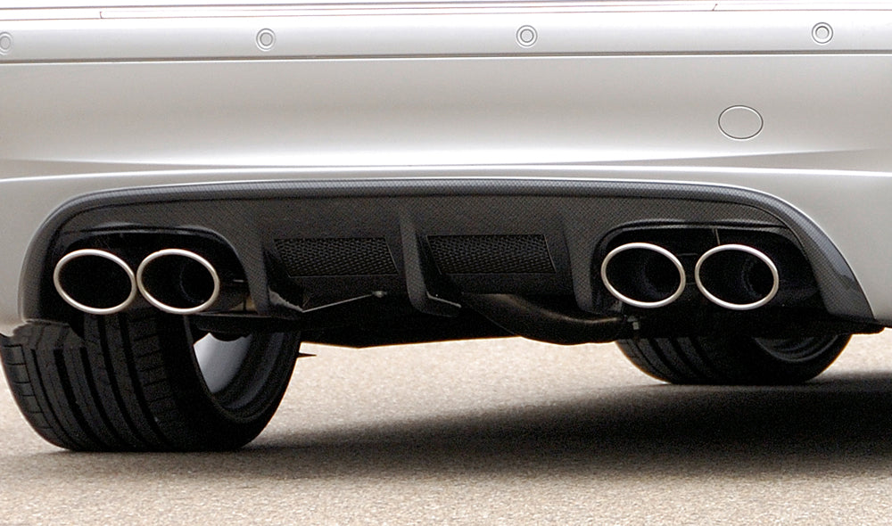 Mercedes CLK (W209) Fox ESD Ausgang li./re., Anschluss Ø70mm je 2x115x85mm Typ 32, Mercedes CLK (W209) Cabrio links, rechts, 4x115x85mm, für RIEGER-Heckansatz, Edelstahl, 
inkl. Gutachten