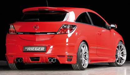 Opel Astra H Rieger ESD li/re 4x76, mit Prägung, Typ 14 Astra H 1.4l 66kW, 1.6l 77kW/85kW, 1.8l 92kW/103kW........ rechts, links, mit Prägung, für RIEGER-Heckansatz, 2x76mm, Edelstahl, 
inkl. Gutachten