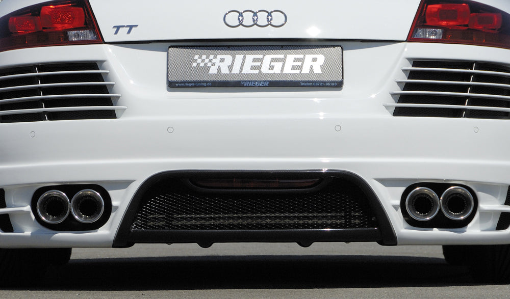 Audi TT (8J) Rieger ESD Audi TT (8J) 1.8 TFSI+2.0 TFSI, 2,0 TDI Typ 17, li./re. je Seite 2x100mm links, rechts, seitl. versetzt, mit Absorber, 2x100mm, für RIEGER-Heckansatz, Edelstahl, 
inkl. Gutachten