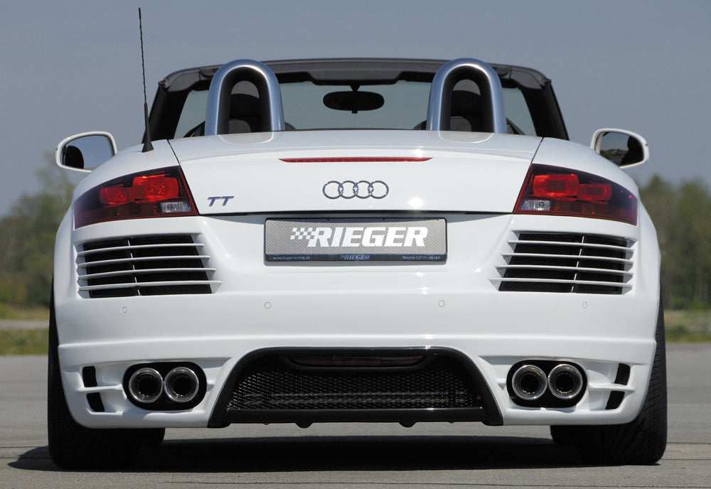 Audi TT (8J) Rieger ESD Audi TT (8J) 1.8 TFSI+2.0 TFSI, 2,0 TDI Typ 17, li./re. je Seite 2x100mm links, rechts, seitl. versetzt, mit Absorber, 2x100mm, für RIEGER-Heckansatz, Edelstahl, 
inkl. Gutachten